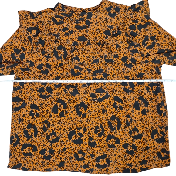 TOPSHOP Ruffle Yoke Blouse | US 12 | Mustard Floral Leopard | Cottagecore Boho - Picture 8 of 16